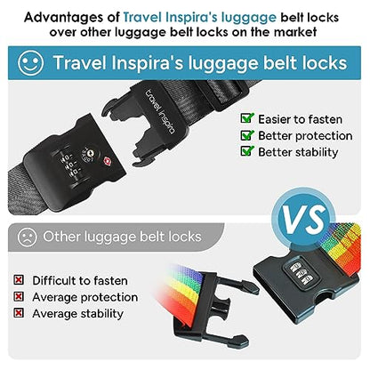 Travel Inspira TSA Accepted Long Luggage Cross Straps for Suitcases - color: Cross Black