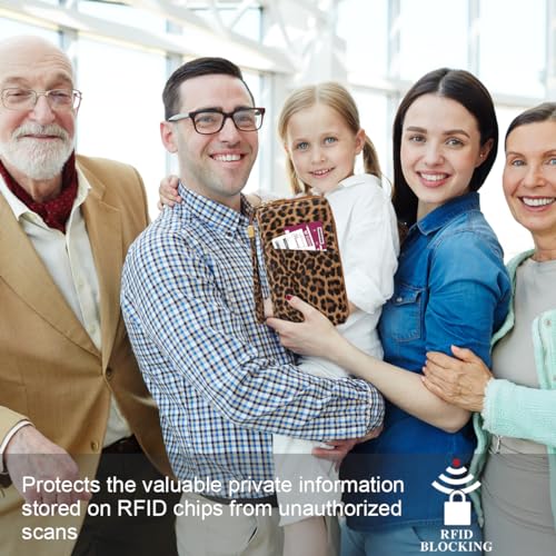 Family Passport Holder Wallet RFID Blocking Document Organizer - color: Leopard