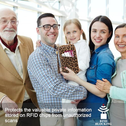 Family Passport Holder Wallet RFID Blocking Document Organizer - color: Leopard