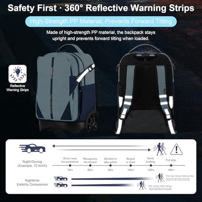 NEW TILAMI 18 Inch Expandable Rolling Backpack Stair-Climbing for School - color: Sky Blue