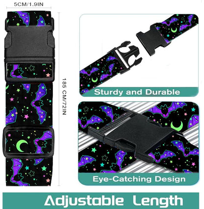 Luggage Straps for Suitcases Travel Belt Accessories, Cute Suitcase Strap, Adjustable Luggage Belt Strap, Heavy Duty with Quick-Release Buckle Luggage Strap Bats Stars - color: Bats Stars