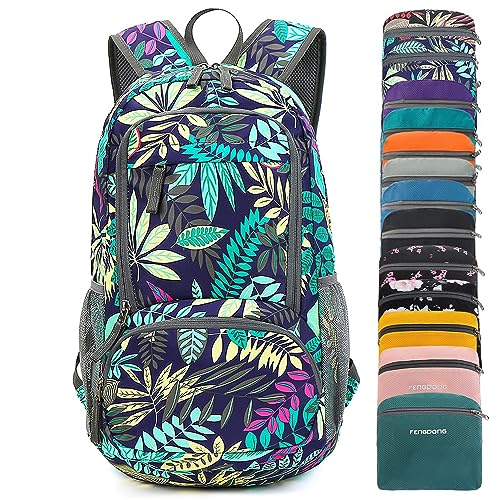 FENGDONG 35L Lightweight Foldable Waterproof Packable Travel Small Hiking Backpack Daypack for men women - color: A7-blue Leaf-upgrade
