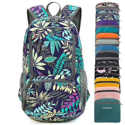 FENGDONG 35L Lightweight Foldable Waterproof Packable Travel Small Hiking Backpack Daypack for men women - color: A7-blue Leaf-upgrade