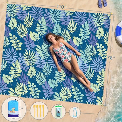 Beach Blanket Waterproof Sandproof 78''X81''/78''X110'' Large Beach Towel - color: Leaves, size: 78''X110"