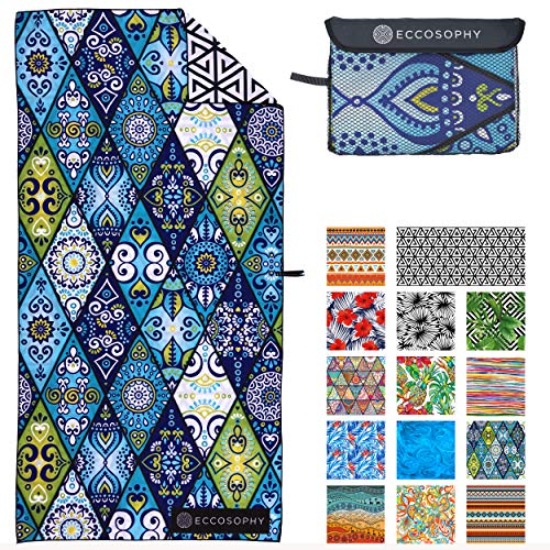ECCOSOPHY Microfiber Beach Towel - Quick Dry, Sand Free and Oversized 71x35 - color: Mykonos