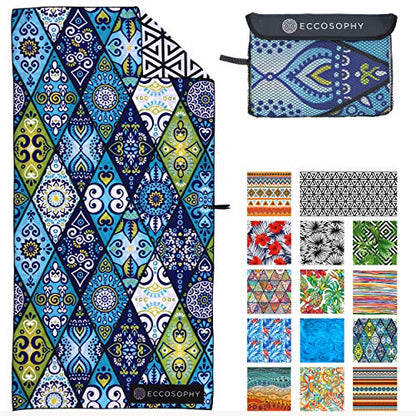 ECCOSOPHY Microfiber Beach Towel - Quick Dry, Sand Free and Oversized 71x35 - color: Mykonos