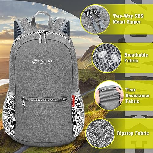 ZOMAKE Lightweight Packable Backpack, 10L Small Foldable Daypack for Hiking - color: Grey A5, size: 10L