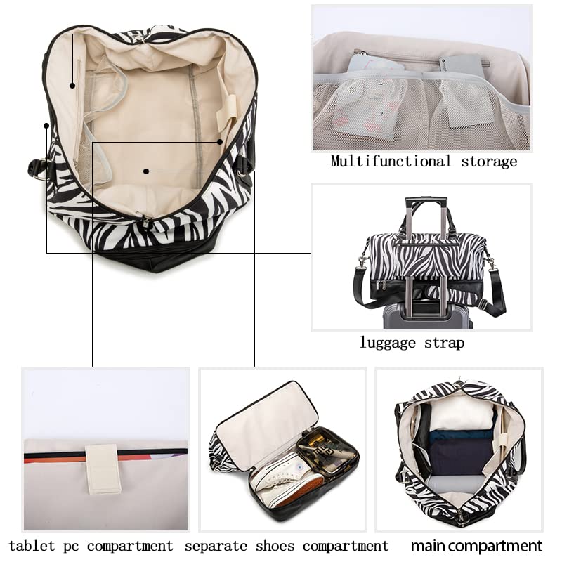 Kinmac Travel Duffel Bag,Sports Gym Yoga Duffel Bag Weekender Overnight Totes Bag (Zebra) - color: Zebra