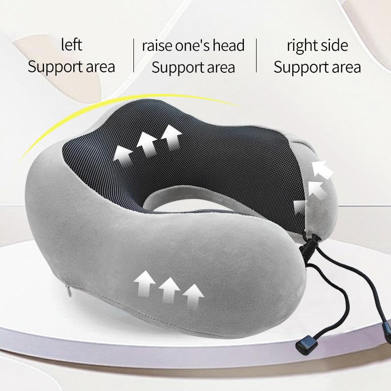 Airplane Travel Neck Pillow, 100% Memory Foam Ergonomic Neck Support, Airplanes Neck Pillow with Washable Cover Travel Essential for Flight & Office include Eye Mask, Earplugs & Carry Bag (Light Gray) - color: Light Gray