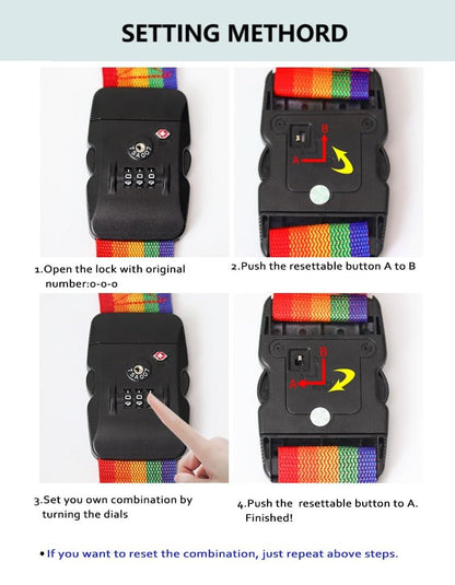 Travel Luggage Strap Adjustable Suitcase Packing Belt with TSA Combination Lock 2 Pack Rainbow 2P - color: Rainbow 2P