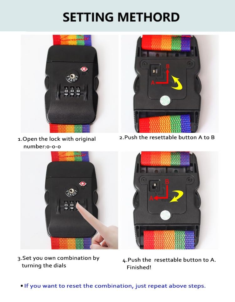 Travel Luggage Strap Adjustable Suitcase Packing Belt with TSA Combination Lock 2 Pack Red&Black 2P - color: Red&Black 2P