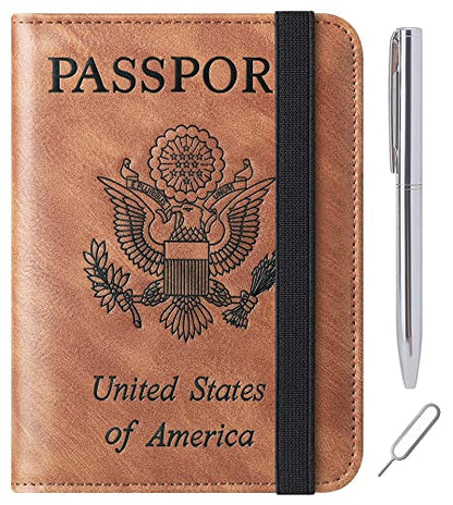 LOHASLIFE Passport Holder for Travel, Rfid Blocking Passport Cover Wallet - color: 116#Brown