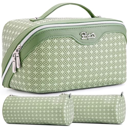 BOYATU Travel Makeup Bag for Women: Four Leaf Clover 3 Pcs Set Cosmetic Bag - color: M-01Green
