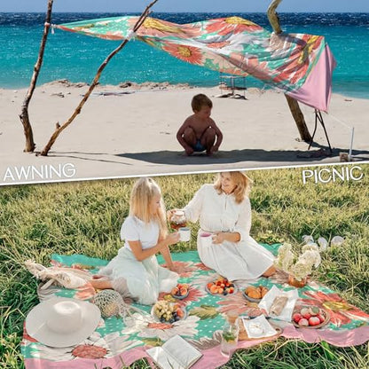 Beach Blanket Waterproof Sandproof 78''X81''/78''X110'' Large Beach Towel - color: Flowers, size: 78''X81"