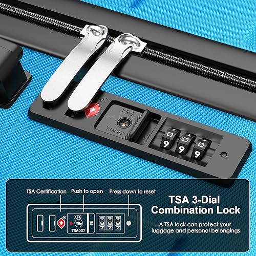 Luggage Sets Hardside Lightweight Suitcase with Spinner Wheels TSA Lock, 3-Piece Set (20/24/28) - color: SkyBlue