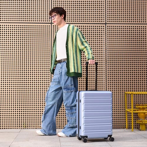 NINETYGO Medium Checked Luggage 24 Inch, Checking In Luggage with Smooth Double Spinner Wheels, Hard Shell PC+ABS Suitcase, Lightweight Travel Luggage, TSA Approved (Blue, Andes) - color: 01-Blue (Andes), size: Checked 24-Inch