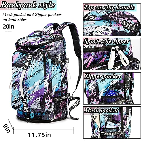 Gym Duffle Bag Backpack,4‑Way Waterproof with Shoe Compartment Travel Hiking Laptop - color: Multicolor