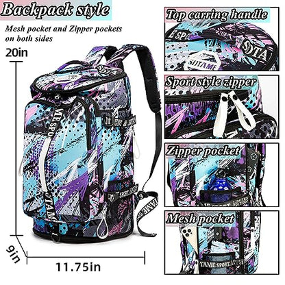 Gym Duffle Bag Backpack,4‑Way Waterproof with Shoe Compartment Travel Hiking Laptop - color: Multicolor