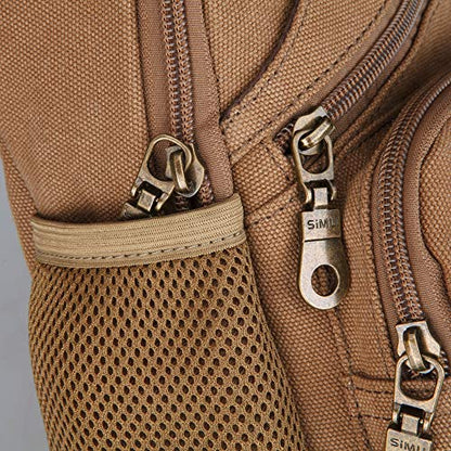 SIMU Canvas Shoulder Bag for iPad Mini, Crossbody Chest Sling Backpack - color: Large Khaki