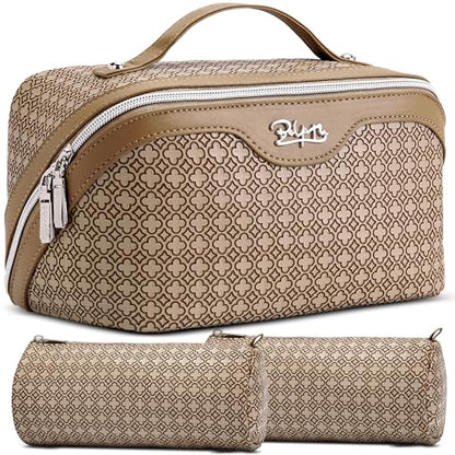 BOYATU Travel Makeup Bag for Women: Four Leaf Clover 3 Pcs Set Cosmetic Bag - color: M-05Brown