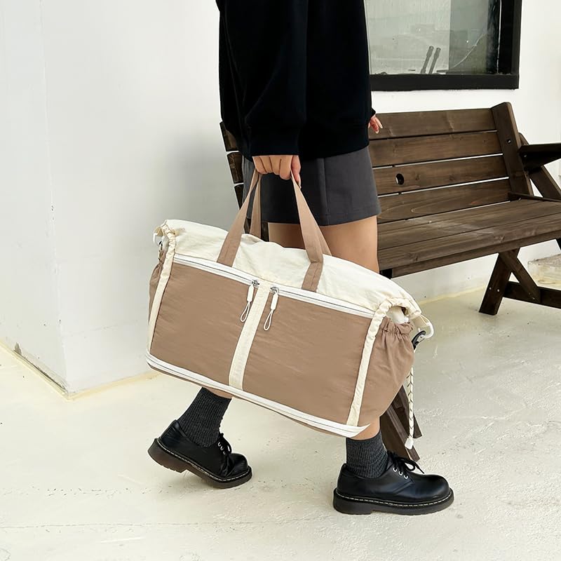 Expandable Travel Duffel Bag for Women Men Gym Bag Weekender Overnight Bag - color: Khaki