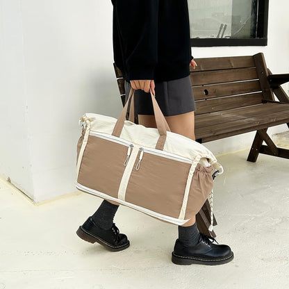 Expandable Travel Duffel Bag for Women Men Gym Bag Weekender Overnight Bag - color: Khaki