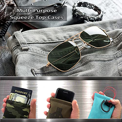Soft Sunglasses case | Large Glasses Case Holder - Eyeglass Pouch Squeeze Top | Glasses pouch Lightweight Extra Layers - color: Ct8 Blue