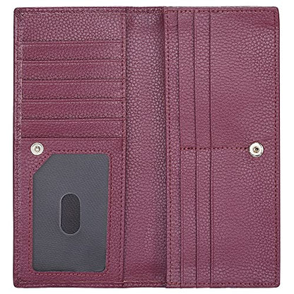Lavemi Ultra Slim Thin Leather Women Wallet RFID Blocking Credit Card Holder Bifold Long Ladies Billfold - color: 2- Dark Magenta