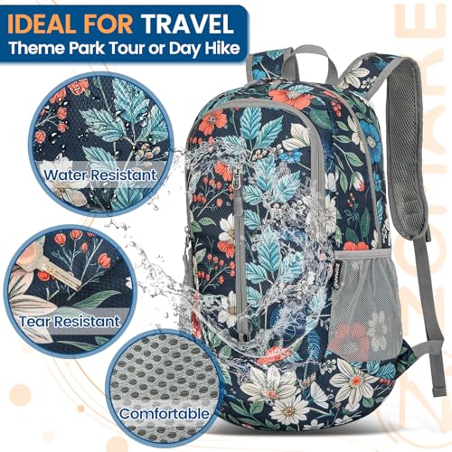 ZOMAKE Lightweight Packable Backpack 25L, Foldable Hiking Daypack - color: Royal Blue, Floral, size: 25L