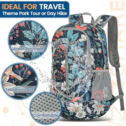 ZOMAKE Lightweight Packable Backpack 25L, Foldable Hiking Daypack - color: Royal Blue, Floral, size: 25L