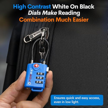Forge TSA Approved Luggage Locks, Open Alert Cable Lock, Blue, 2 Pack - color: Blue 2 Pack