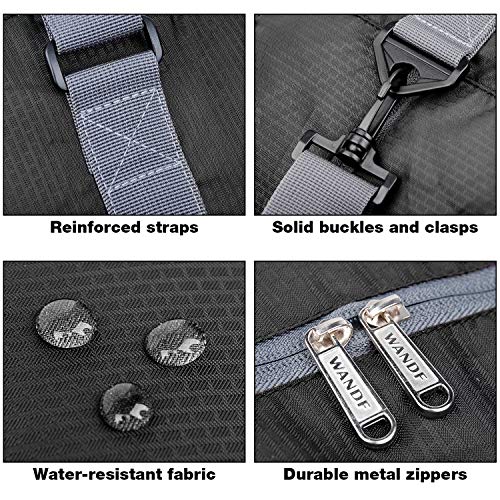WANDF Foldable Personal Item Travel Bag, Carry on Duffle Bag - color: Black 40L