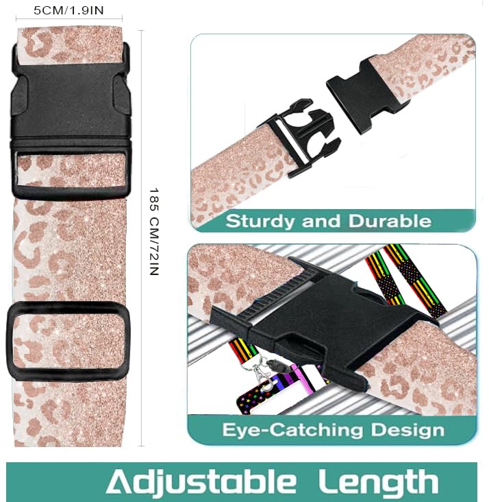 Luggage Straps for Suitcases Travel Belt Accessories, Cute Suitcase Strap, Adjustable Luggage Belt Strap, Heavy Duty with Quick-Release Buckle Luggage Strap Glitter Leopard - color: Glitter Leopard