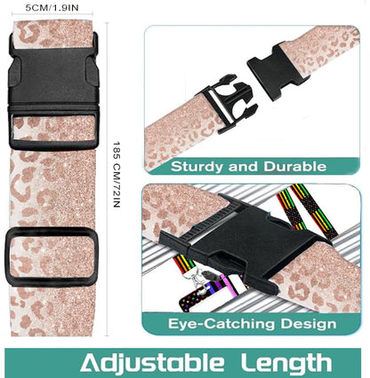 Luggage Straps for Suitcases Travel Belt Accessories, Cute Suitcase Strap, Adjustable Luggage Belt Strap, Heavy Duty with Quick-Release Buckle Luggage Strap Glitter Leopard - color: Glitter Leopard