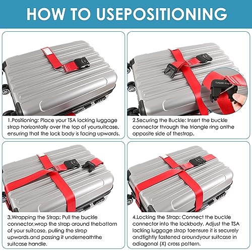 Travel Inspira TSA Accepted Long Luggage Cross Straps for Suitcases - color: Cross Red