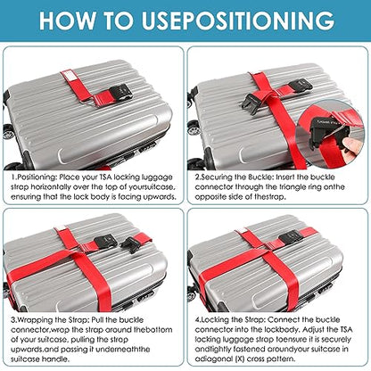 Travel Inspira TSA Accepted Long Luggage Cross Straps for Suitcases - color: Cross Red
