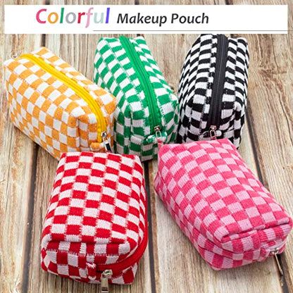 PAZIMIIK Checkered Makeup Bag for Purse, Small Travel Cosmetic Pouch,Red - color: Red