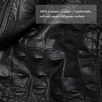 Genuine Leather Fanny Pack large capacity Crossbody Waist Bag with Zipper phone Pockets crocodile black - color: Black Croco