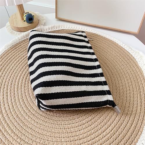 HAPPYHEIDI Aesthetic Makeup Bag Travel Cosmetic Pouch, Striped, Large - color: Black White Striped, size: Large