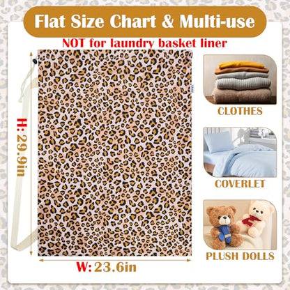 Canvas Laundry Bag with Shoulder Strap & Drawstring, Leopard, 23"W x 29"H - color: Leopard