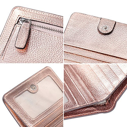 Small Leather Wallet for Women, Ladies Credit Card Holder RFID Blocking Women's Mini Bifold Pocket Purse - color: Champaign Gold Rfid Blocking
