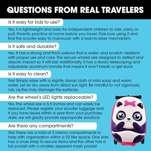 KIDDIETOTES Girls Ride-On Scooter Suitcase, Foldable TSA Carry-On Luggage - style: Panda