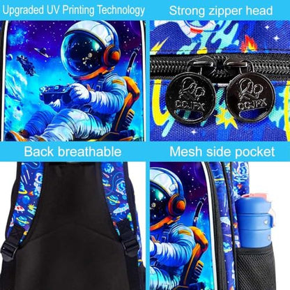 CCJPX 3Pcs Backpack for Boys, 16 Inch Preschool Elementary Kindergarten School Backpacks and Lunch Box - color: Blue Astronaut 001