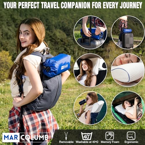 Travel & Camping Comfortable Memory Foam Pillow – Easy to Carry Portable Bag – Temperature Regulating Pillow Case - Perfect for Travelling (White Contour) - size: White Contour