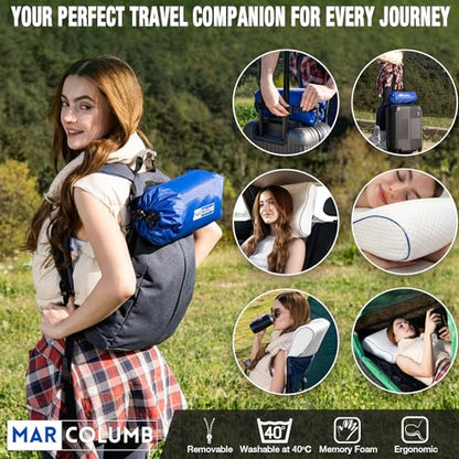 Travel & Camping Comfortable Memory Foam Pillow – Easy to Carry Portable Bag – Temperature Regulating Pillow Case - Perfect for Travelling (White Contour) - size: White Contour