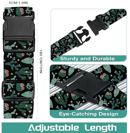 Luggage Straps for Suitcases Travel Belt Accessories, Cute Suitcase Strap, Adjustable Luggage Belt Strap, Heavy Duty with Quick-Release Buckle Luggage Strap Boho Cacti - color: Boho Cacti