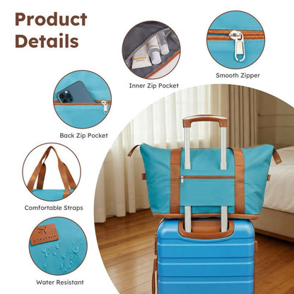 Suitour Luggage Sets 5 Piece, 20, 24, 28 inch Hardside Carry-on and Checked Suitcase Set with Travel Duffle Bag Sets（Blue Brown） - color: Blue Brown, size: 5 Piece Sets(20+24+28)