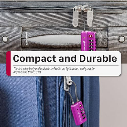 Fosmon TSA Approved Luggage Locks, 4 Digit Combination Cable Travel Lock for Suitcase & Backpack, Heavy Duty Metal Body Padlock with Open Alert Indicator (Purple, 2 Pack) - color: Purple 2 pack