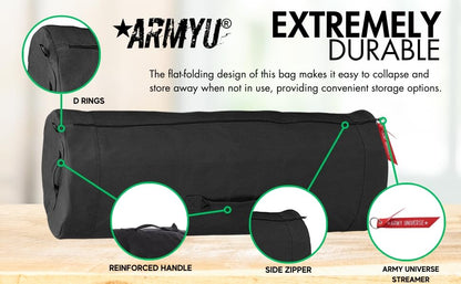 Giant Military Duffle Bag – Black 50" Heavy Duty Canvas Zipper Oversized Bag for Camping, Travel, Gear & Storage