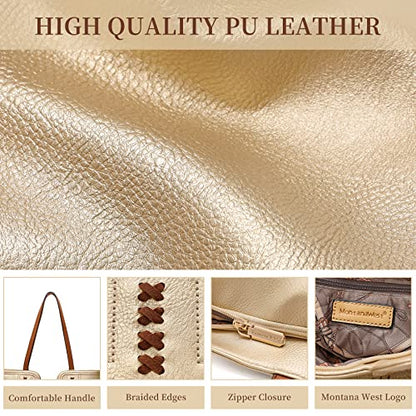 Montana West Tote Bag for Women Top Handle Satchel Purse - color: Light Gold